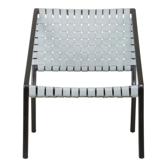 Kendari Grey Leather Woven Chair with Wood Frame