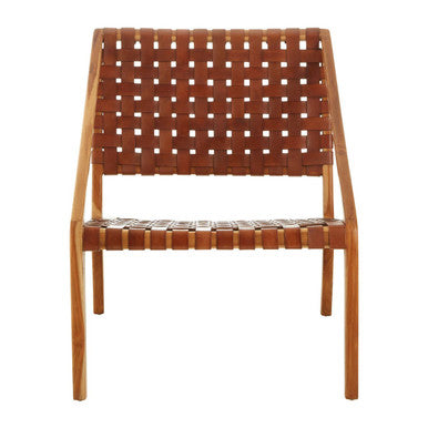 Kendari Tan Woven Leather Chair with Wood Frame