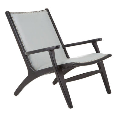 Kendari Grey Leather and Teak Wood Chair with Stud Detail