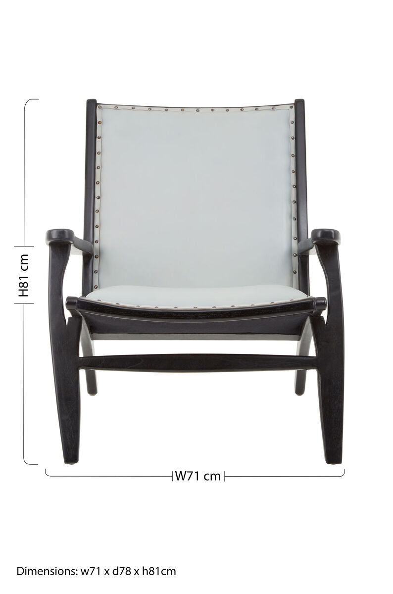 Kendari Grey Leather and Teak Wood Chair with Stud Detail