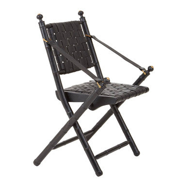 Kendari Black Woven Leather and Teak Wood Accent Chair