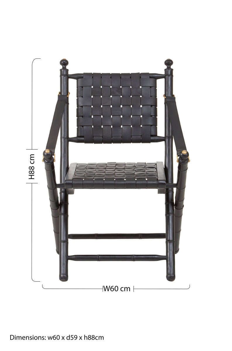 Kendari Black Woven Leather and Teak Wood Accent Chair