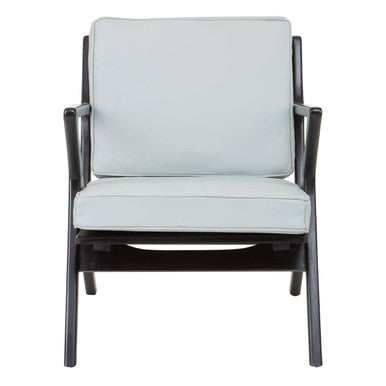 Kendari Grey Leather and Black Teak Wood Armchair with Wood Frame