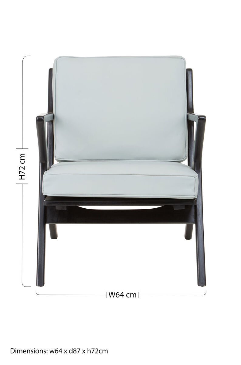 Kendari Grey Leather and Black Teak Wood Armchair with Wood Frame