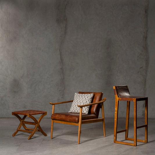Kendari Brown Leather with Natural Teak Wood Armchair