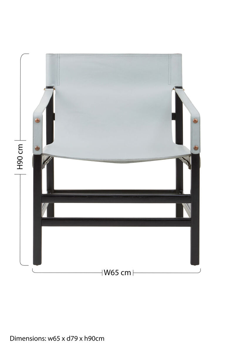 Kendari Grey Leather and Black Teak Wood Chair with Sling Seat