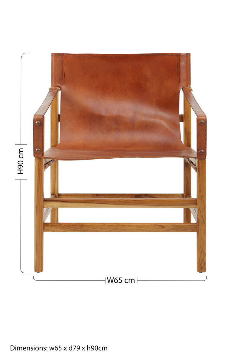 Kendari Brown Leather and Natural Teak Wood Chair with Sling Design