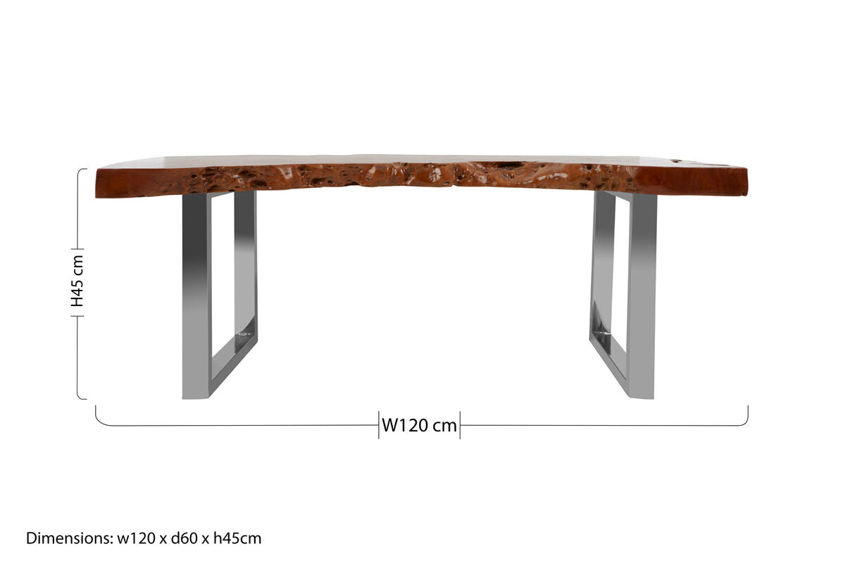 Brown Longan Wood Coffee Table with Silver Steel Frame | Surak