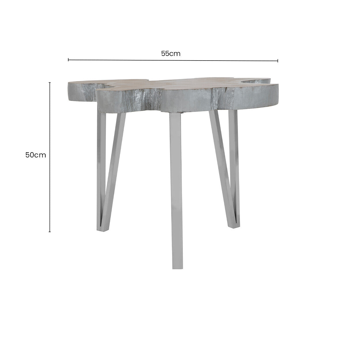 Silver Teak Wood Top Medium Side Table with Stainless Steel Legs | Surak
