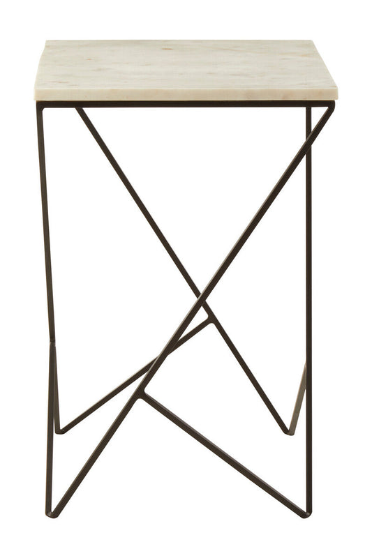 White Marble Top Square Side Table with Black Finish Metal Legs | Shalimar