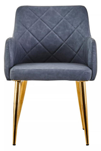 Dark Grey Leather Effect Quilted Dining Chair with Gold Metal Legs | Tamzin
