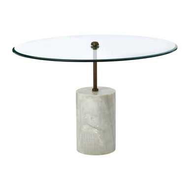 White Marble Base Side Table with Clear Glass Top | Rany