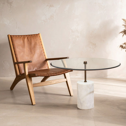 Rany Glass And White Marble Side Table