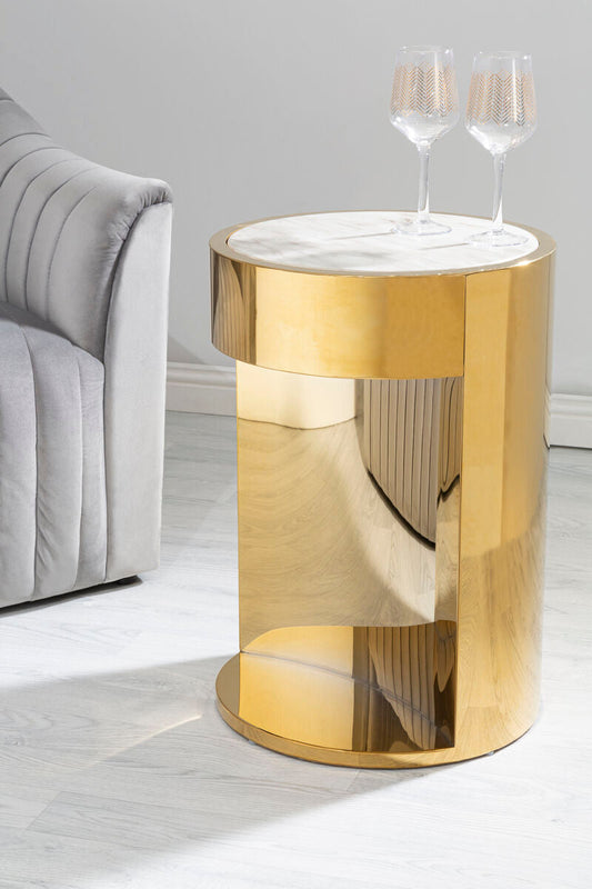 Carlox Gold and Marble Effect Round Side Table
