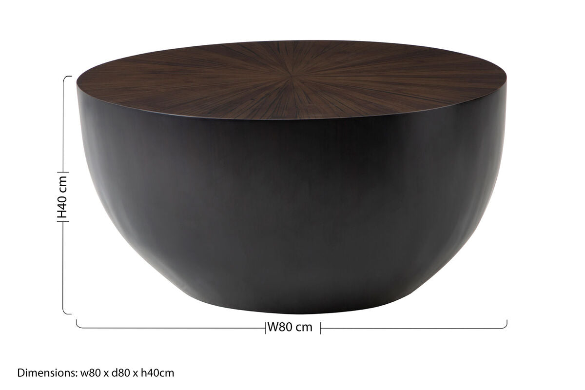 Natural Starburst Patterned Wood Top Round Ebony Small Console Table with Grey Bamboo Base | Gabo