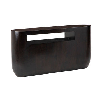Black Oval Ebony Bamboo Console Table with Curved Edges and Undershelf Storage | Gabelle