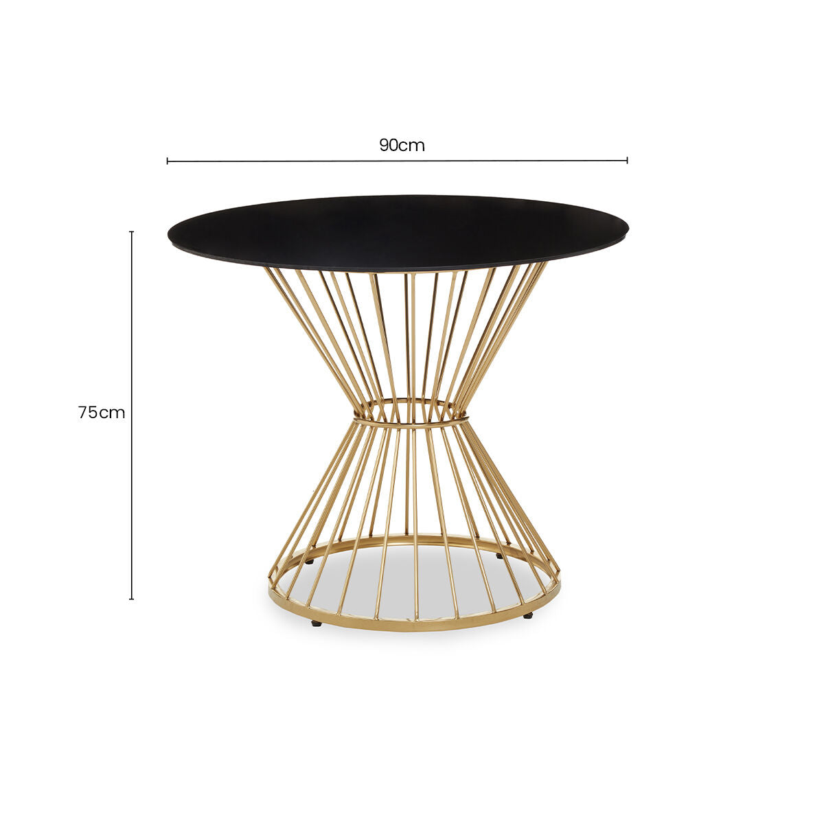 Hourglass Dining Table with Black Glass Top and Gold Base | Anzio