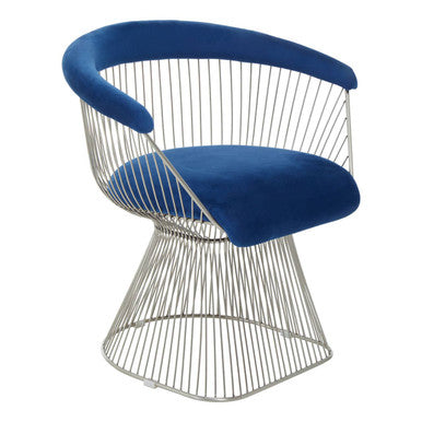 Anzio Navy Blue Velvet and Brushed Silver Chair with Hourglass Shape