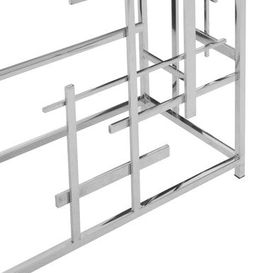 Black Marble Top Console Table with Silver Finish Geometric Stainless Steel Base | Aprilia