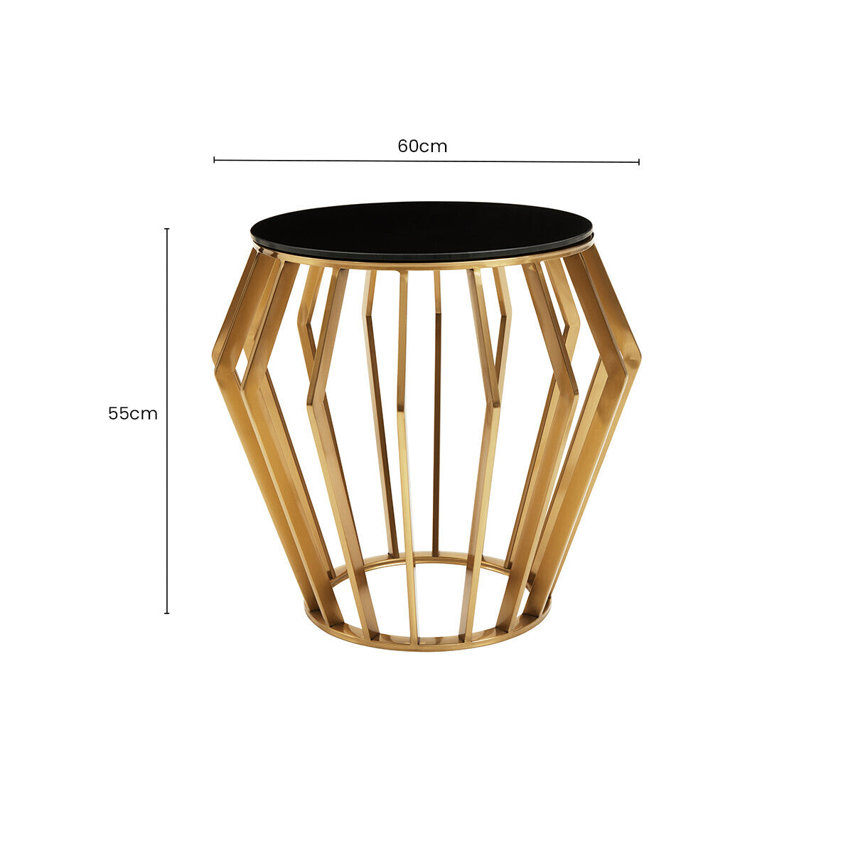 Ackley Gold Metal Side Table with Black Glass Top