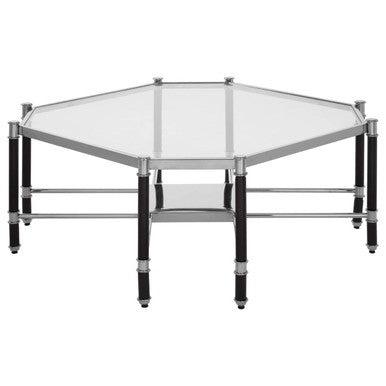 Silver and Black Metal Coffee Table with Clear Tempered Glass Top | Allessi