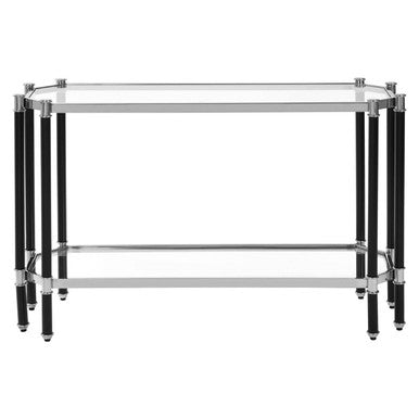 Silver and Black Chrome Finish Console Table with Clear Tempered Glass Top | Allessi