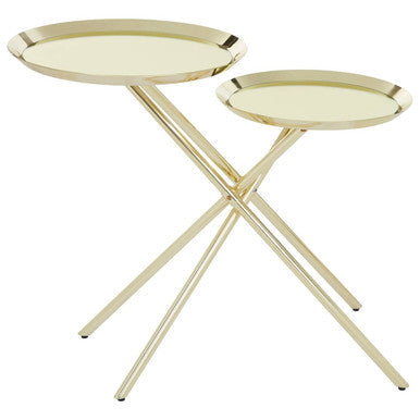 Gold Chrome Finish Frame Side Table with Metallic Plates Top | Oria