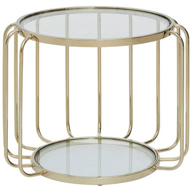 Oria Warm Metallic Side Table With Glass Top
