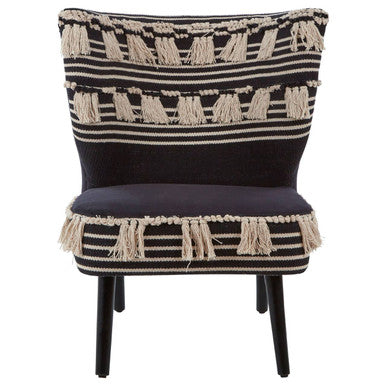 Cefena Black and White Fabric Chair with Wood Frame
