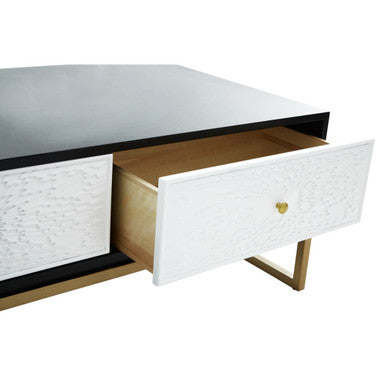Dumas Black and White 4 Drawer Coffee Table with Gold Base