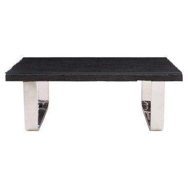 Black Wood and Clear Glass Top Coffee Table with Silver U-Shaped Metal Legs | Kerala