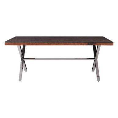 Square Natural Wood and Clear Glass Top Dining Table with Grey Cross Base | Kerala