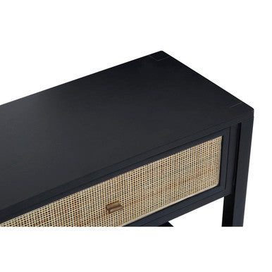 Black Console Table with Sturdy Frame and 2 Rattan-Front Drawers | Corso