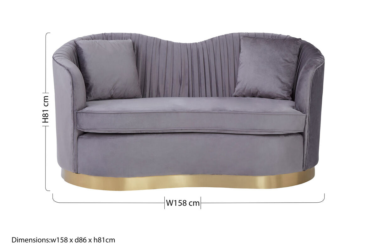 2 Seater Grey Pleated Velvet Sofa | Franza