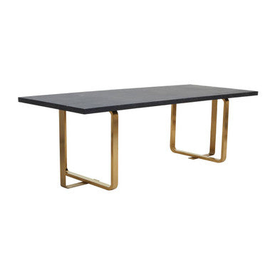 Black and Grey Rectangular Dining Table with Brushed Gold Angular Base | Lena