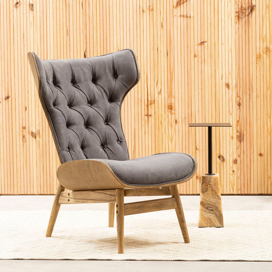 Vinsi Dark Grey Velvet Chair with Winged Back