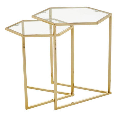 Herber Set Of 2 Gold Finish Hexagon Nesting Tables