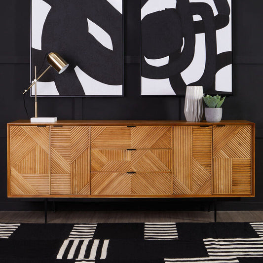 Jakara Natural Finish Sideboard with 4 Doors and 3 Drawers