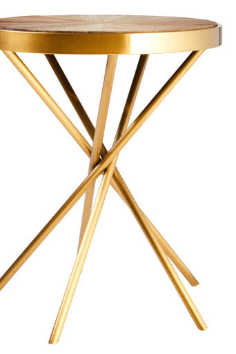 Natural Fir Wood Round Side Table with Gold Finish Frame | Jana