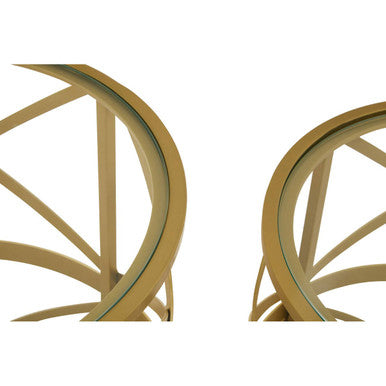Gold Mirrored Top Set of 2 Side Table with Diamond Pattern Frames | Rabia