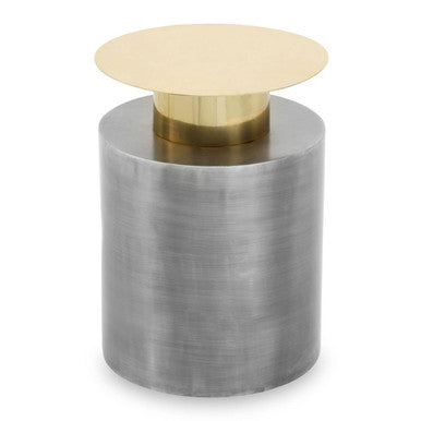 Grey Metal Straight Base Accent Table with Warm Metallic Gold Top | Rabia