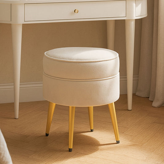 Tamra Round Cream Velvet Gold Leg Footstool