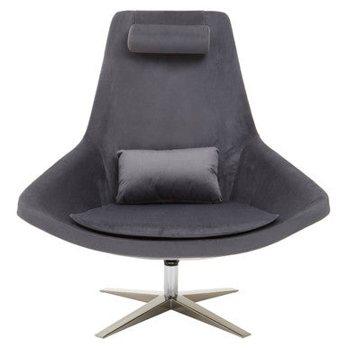 Kalo Grey Velvet Swivel Lounge Chair with Silver Star Base