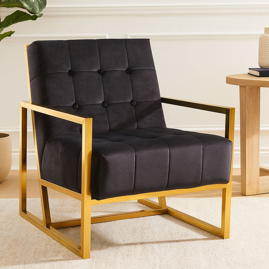 Hana Black Velvet Chair With Gold Frame