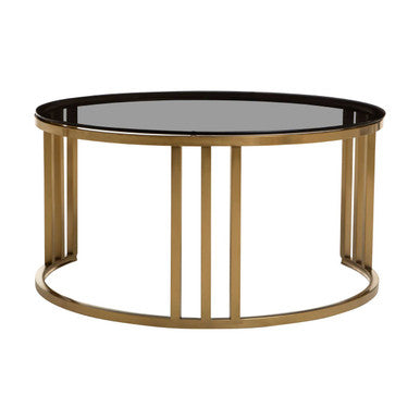 Alana Set of 2 Gold Base and Glass Top Round Nesting Coffee Tables