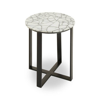 Marmara Marble Top Side Table With Black Iron Stand