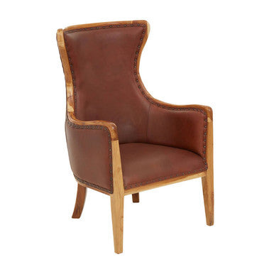 Kendari Brown Cow Leather Chair with Stud Detail