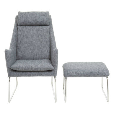 Azalea Grey Fabric Lounge Chair and Footstool Set