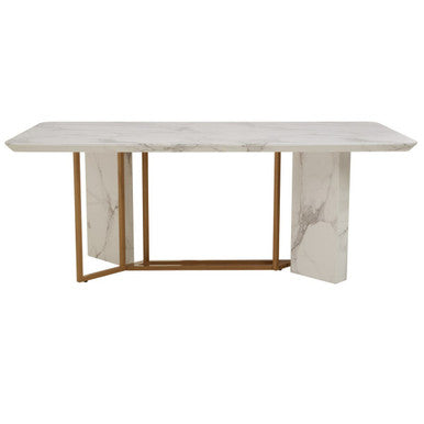 Rectangular White Marble Dining Table with Gold Finish Legs | Vieste