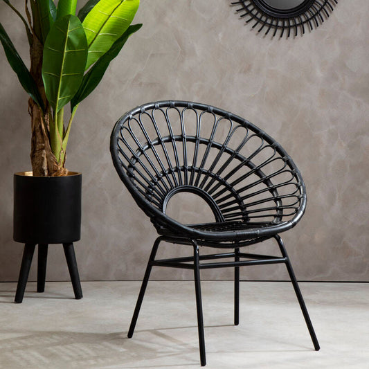 Java Black Natural Rattan Flared Back Chair